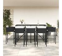 Iiaky Outdoor Dining Set Bistro Furniture,for Balcony Terrace Poolside,9 Piece Garden Bar Set with Cushions Black Poly Rattan