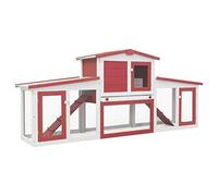 Iiaky Outdoor Large Rabbit Hutch Red and White 204x45x85 cm Wood,Bunny Cage Indoor with Run Space Rabbit House with Removable Tray & Waterproof Asphalt Roof for Outdoor