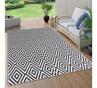 Iiaky Outdoor Rug Black 140x200 cm PP,Reversible Outdoor Rug Portable Anti-slip Plastic Straw Carpet Mat U V Resistant Waterproof Indoor Area Rugs for Garden, Patio, Deck, Beach, Picnic, Backyard