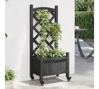 Iiaky Planter with Trellis and Wheels Black Solid Wood Fir,Large Plant Pots Outdoor Trough Garden Planters with Drainage Hole Light