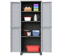 Iiaky Plastic Tall Vertical Storage Cabinet, Grey, 68x39x171.5 cm, 4 Adjustable Shelves, Home Office & Garage, Lockable, Wall-Mounted