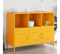 Iiaky Sideboard Mustard Yellow 100.5x39x79 cm Cold-rolled Steel,Buffet Storage Cabinet Living Room Wood Kitchen Sideboard Accent Cabinet