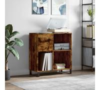 IIAKY Smoked Oak Record Cabinet & Stand - 84.5x38x89 cm Engineered Wood Turntable Vintage End Table for Living Room, Bedroom
