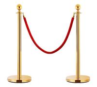 Iiaky Stanchion Stand Rope Red and Golden Velvet,Stainless Steel Barrier Post Rope Delivery Stand Ball Head Red Velvet Ropes Golden Column Crowd Control Barriers