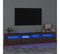 Iiaky TV Cabinet with LED Lights Brown Oak 210x35x40 cm,LED TV Cabinet Modern Gloss TV Stand with Ambient Lights for Living Room and Bedroom with Storage Furniture