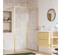Iiaky Walk-in Shower Wall with Clear ESG Glass Gold 118x195 cm,Over Bath Shower Screen Door Framed Toughened Safety Clear Glass Panel Bathroom Bath Screens
