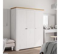 Iiaky Wardrobe BODO White and Brown 151.5x52x176.5cm Solid Wood Pine,Heavy Duty Clothes Storage,Dust Proof Drawers for Bedroom