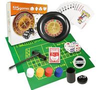 IIDEA 5 in 1 Professional Roulette Wheel Set, 10-inch Gambling Wheel, with 100 Chips, 3 Different Game Table Mats, Rake and Ball, Casino Games Suitable for Roulette and Texas Hold'em