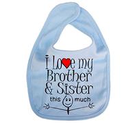IiE, I Love My Brother & Sister This Much, Sibling Baby Unisex Soft Cotton Feeding Bib, Sky Blue