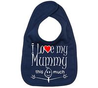 IiE, I Love My Mummy This Much, Son Daughter Baby Unisex Soft Cotton Feeding Bib, Navy Blue