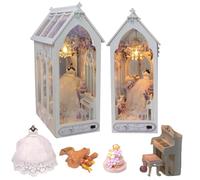 iiecreat DIY Book Nook Kit 3D Wooden Puzzle, Dollhouse Wedding Bookshelf Decor with LED DIY Bookend Dollhouse Kit Crafts Hobbies Gifts