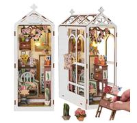 iiecreate DIY 3D Wooden Puzzles Dollhouse DIY Bookshelf Insert Decor Alley,Garden Dollhouse Bookends Model Build-Creativity Kit with LED Light (Romantic Garden)