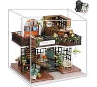 iiecrKiie 3D Wooden Mini House Kit, Miniature Dollhouse Kit, DIY Model Building Kit with LED Light, Handmade Gifts for Adults and Teens (Forest Teashop)