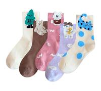 IIG 3-6 Pairs Womens Cute Animal Patterned Funny Novelty Cotton Crew Socks, Cute Animal 05 - 5 Pairs, One size