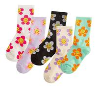 IIG 3-6 Pairs Womens Cute Animal Patterned Funny Novelty Cotton Crew Socks, Flower 2-5 Pairs, 4-8 UK