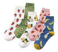 IIG 3-6 Pairs Womens Cute Animal Patterned Funny Novelty Cotton Crew Socks, Fruits 1-5 Pairs, 4-8 UK