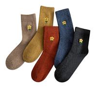 IIG Cute Warm Wool Socks for Women Super Cozy Thick Crew Winter Socks Gifts, 5 Pairs, Embroidery Flower - 5 Pairs, One size