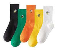 IIG Women's Fashion Cute Cotton Socks Novelty Funny Above Ankle Crew Socks Holiday Gifts for Women 4/5 Pairs, Embroidered Bee - 5 Pairs, One size