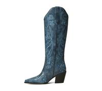 iiimmu Cowgirl Boots Women Knee High Vintage Cowboy Boots with Floral Embroidered Classic Pull On Design Western Footwear, Blue-pu, 6 UK