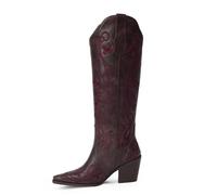 iiimmu Cowgirl Boots Women Knee High Vintage Cowboy Boots with Floral Embroidered Classic Pull On Design Western Footwear, Dark Purple-pu, 6 UK