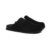 iiimmu Women's Suede Mule Loafers Backless Slip On Flats Casual Round Toe Comfort Slides, Matte Black, 2.5 UK