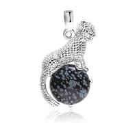 IIK Natural Stone Pendant Necklace For Women,Natural Snowflake Obsidian Stone Pendant Silver Leopard Pendant Necklace Gemstone Pendant Necklaces Stone Necklace Lady Jewelry Gift For Women Girlfriend