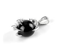 IIK Natural Stone Pendant NecklaceWomen,Natural Black Onyx Stone Pendant Handmade Gothic Sliver Dragon Claw Wrapped Gemstone Pendant Necklaces Stone Necklace Lady Jewelry GiftWomen Girlfriend