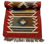 iinfinize Reversible Runner for Living Room Wool Jute Runner Ethnic Handwoven Rug Bohemian 2x6 Ft Braided Design Floor Carpet Rustic Kilim Turkish Area Mat (Multi 02)