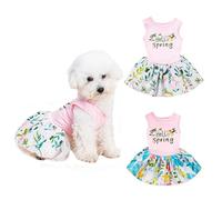 iiniim 2 Pcs Elegant Dog Dress Outfit Print Ruffled Hem with Tulle Puppy Skirt Pet Clothing for Parties Photo Shoots Pink White L