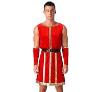 iiniim Ancient Greek Men Roman Toga Caesar Party Fancy Dress Costume Roman Robe Cosplay Costume Robe Red B 3XL