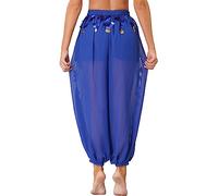 iiniim Belly Dance Harem Pants for Women Tribal Baggy Arabic Pants Halloween Stage Performance Costume Royal Blue One Size