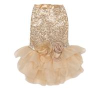 iiniim Bling Dog Dresses Dogs Wedding Dress with Flower Puppy Clothes for Kitten Chihuahua Yorkie Champagne Gold XS