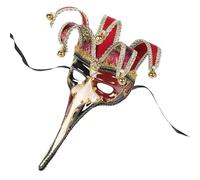 iiniim Carnival Venetian Plague Doctor Jester Mask Wedding Decoration Half Piece Ball Supply Night Accessory Red with Bells One Size