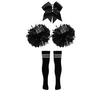 iiniim Children Cheerleading Costume Performance Set 3 Pieces Stockings+Pom Poms+Bowknot Outfits Halloween Cheer Up A Black&White 10-15 Years