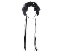 iiniim Day of The Dead Flower Crown Mexican Festival Headband Gothic Rose Headpiece for Halloween Black One Size