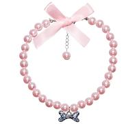 iiniim Dog Cat Pearl Collar with Bone Bowknot Cute Pearl Pet Necklace with Bow Dog Jewelry Accessories for Wedding Party Pink&Blue L