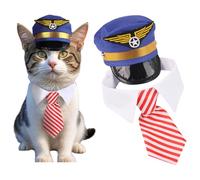 iiniim Dog Pilot Hat with Adjustable Necktie Formal Captain Costume for Small Pets Cosplay Halloween Party Fun Red L