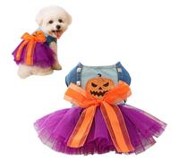 iiniim Funny Dog Halloween Costume Princess Tutu Dress Pumpkin Witch Theme with Denim Top and Purple Skirt for Yorkie Puppy Purple S