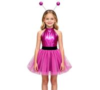 iiniim Girls Alien 2 Pcs Outfit Alien Tutu Costume Robot Rose 11-12 Years | Space Theme Sets,Astronaut Role Costume,Dress with Headband,Metallic,Halter Neck,Astronaut,Movies Character,Fancy Dress-up