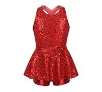 iiniim Girls Children Sequined Cross Back Ballet Jazz Modern Tap Dress Stage Performance Dance Costume Red Dancer 9-10 Years
