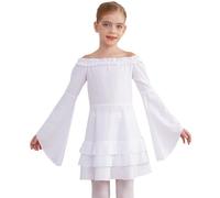 iiniim Girls Pirate Medieval Dance Ballet Tutu Dress Vintage Long Sleeve Princess Dress Birthday Party Fancy Dress Up White 11-12 Years