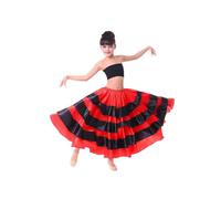 iiniim Girls Red Black Ruffle Spanish Flamenco Dance Maxi Skirt Gypsy Bull Ballroom Practice Skirt Performance Dancewear 180 Degrees 7-8 Years