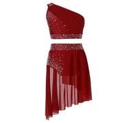 iiniim Girls Shiny Lyrical Ballet Modern Latin Salsa Dance Dress Leoatard Dress Tank Tops with Wrap Skirt Dancewear Burgundy 8 Years