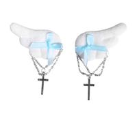 iiniim Gothic Dark Wing Bow Chain Cross Hair Clip Hairpin for Halloween Fancy Dress Cosplay Blue One Size