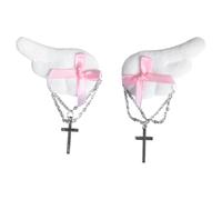 iiniim Gothic Dark Wing Bow Chain Cross Hair Clip Hairpin for Halloween Fancy Dress Cosplay Pink One Size