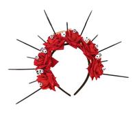 iiniim Gothic Floral Skull Headband Day of The Dead Headpiece Flower Rose Crown Mexican Hairband for Women Type E Red One Size