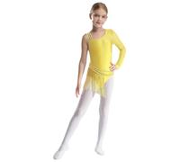 iiniim Gymnastic Leotards for Girls Single Shiny Mesh Asymmetric Fringed Tassel Bodysuit Latin Ballroom Dance Costume Yellow A 15-16 Years