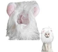 iiniim Halloween Pet Costume Lion Mane Dog Cat Wig with Adjustable Strap Soft Comfortable Wear During Parties Festivals White Flat Ears S