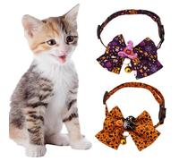 iiniim Halloween Themed Cat Collar 2-Pack Ghost Pumpkin Printed Breakaway Collar with Decorative Bow and Bell Type B S
