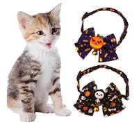iiniim Halloween Themed Cat Collar 2-Pack Ghost Pumpkin Printed Breakaway Collar with Decorative Bow and Bell Type A S